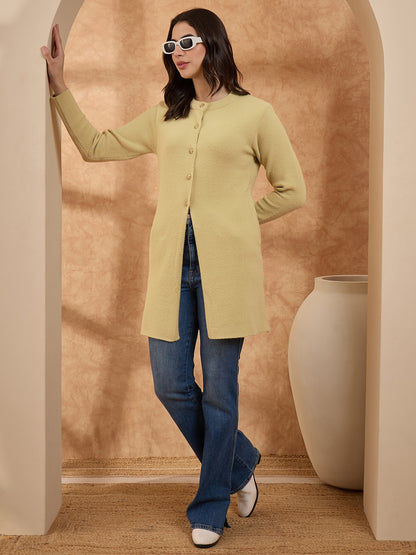 Women’s Longline Full-Sleeve Button-Front Cardigan GOLD