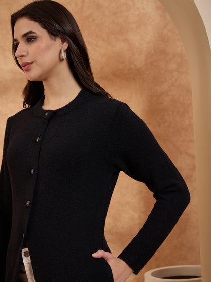 Women’s Longline Full-Sleeve Button-Front Cardigan Black