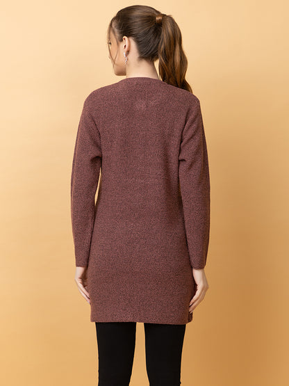 Wool Blend Round Neck Peach Long Shrug Dark peach