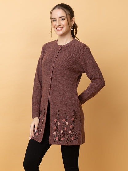Wool Blend Round Neck Peach Long Shrug Dark peach