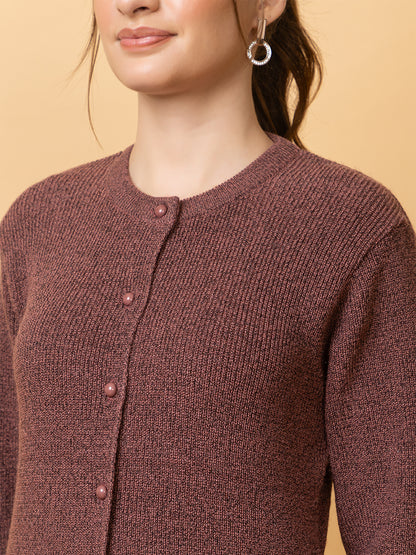 Wool Blend Round Neck Peach Long Shrug Dark peach