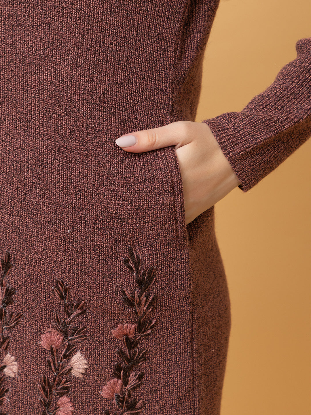 Wool Blend Round Neck Peach Long Shrug Dark peach