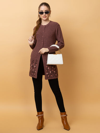Wool Blend Round Neck Peach Long Shrug Dark peach
