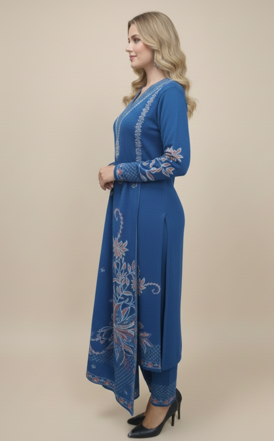 Clapton Embroidered Straight Kurta Pant With Dupatta Set Sky