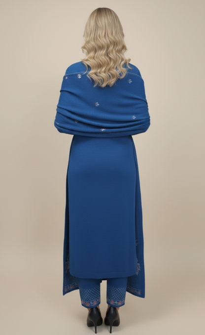 Clapton Embroidered Straight Kurta Pant With Dupatta Set Sky