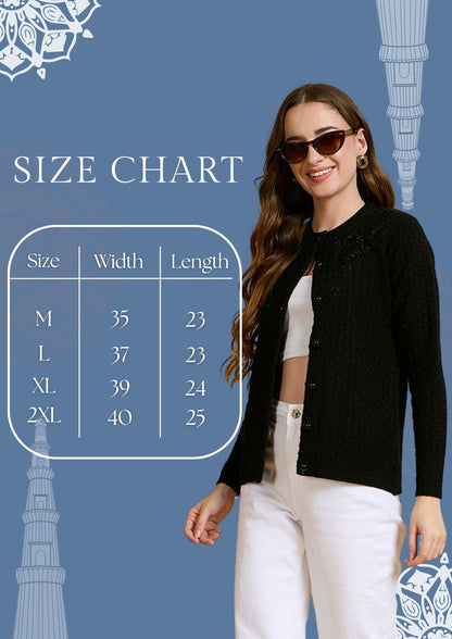Clapton Floral Embroidered Knit  Design Pure Wool Cardigan Black