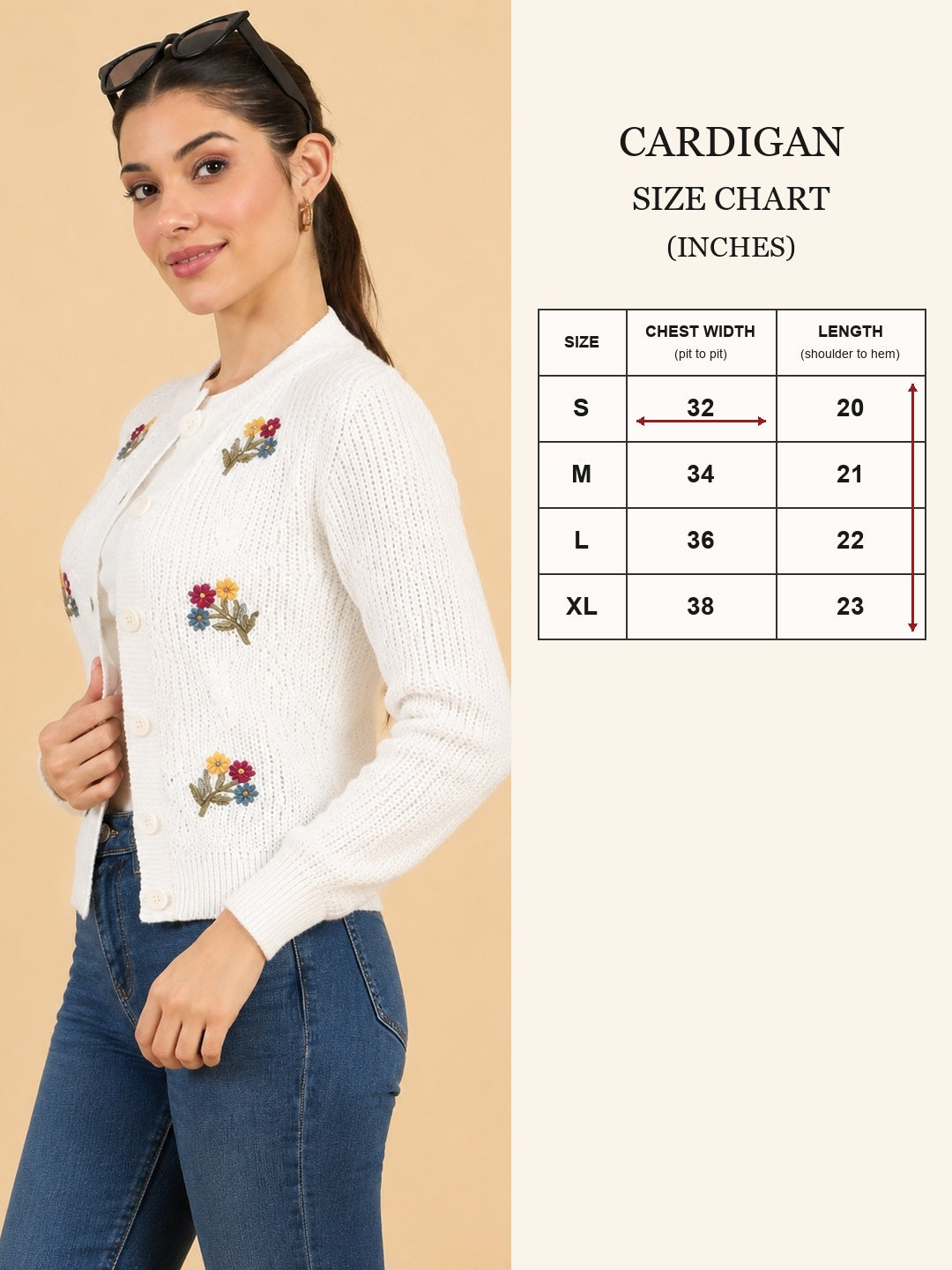 CLAPTON Women's WHITE Knitted Floral Embroidered Cardigan