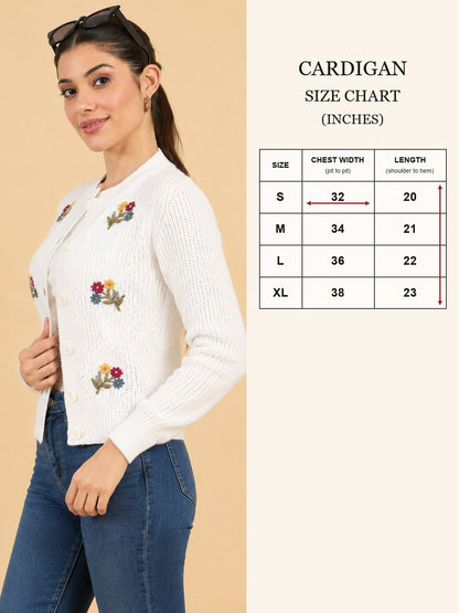 CLAPTON Women's WHITE Knitted Floral Embroidered Cardigan
