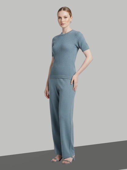 Clapton Knitted Summer Wear Co-Ord Set Top & Straight-Leg Trousers Firozi