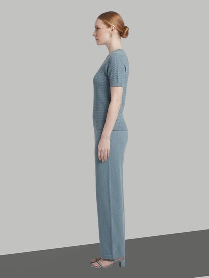 Clapton Knitted Summer Wear Co-Ord Set Top & Straight-Leg Trousers Firozi