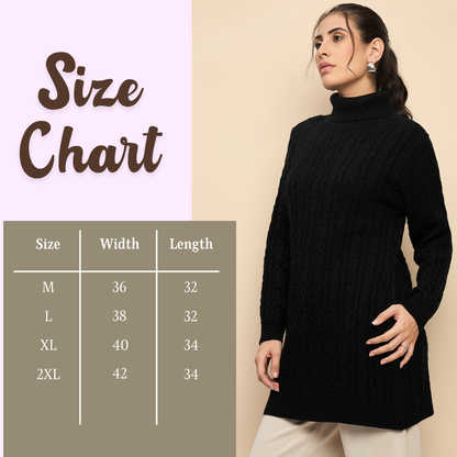Clapton High Neck Cable Knitted Woolen Dress Black