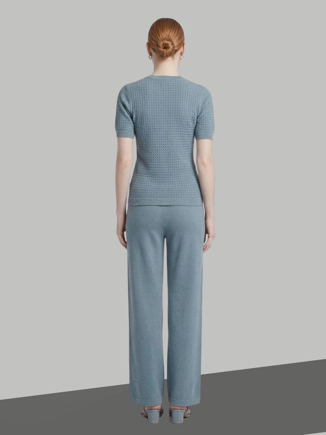 Clapton Knitted Summer Wear Co-Ord Set Top & Straight-Leg Trousers Firozi
