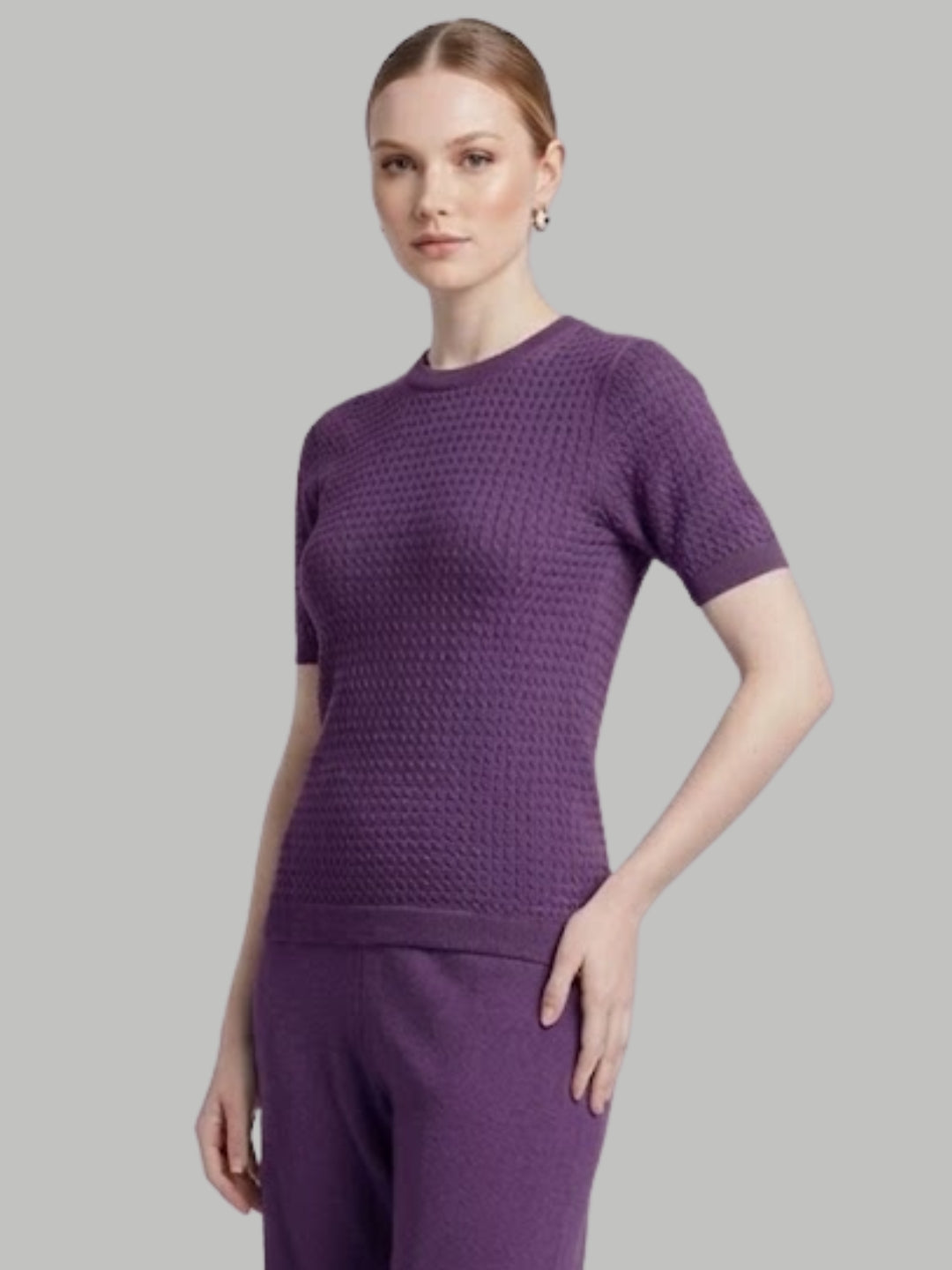 Clapton Knitted Summer Wear Co-Ord Set Top & Straight-Leg Trousers Purple
