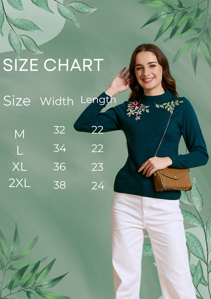 Floral Embroidered Array work Pullover Sweater for women Mint Green