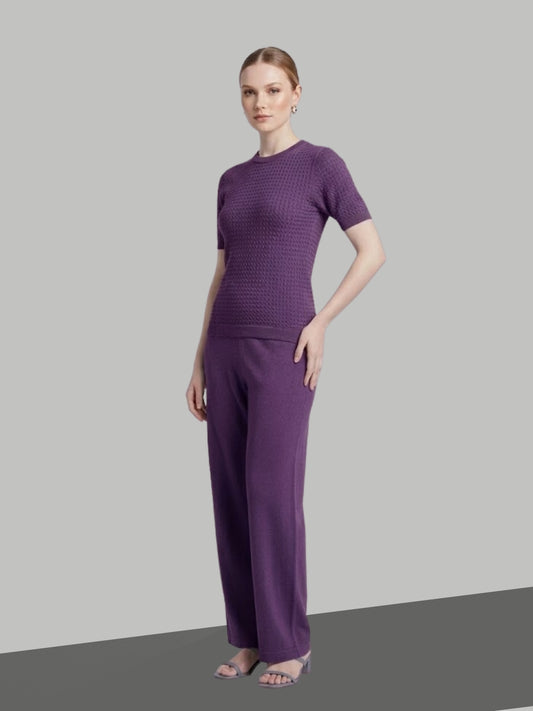 Clapton Knitted Summer Wear Co-Ord Set Top & Straight-Leg Trousers Purple