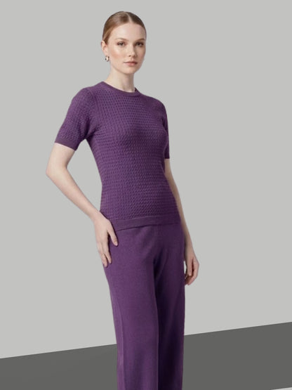 Clapton Knitted Summer Wear Co-Ord Set Top & Straight-Leg Trousers Purple