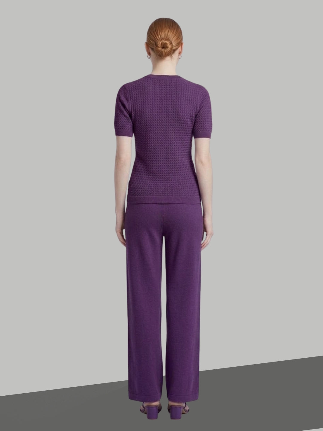 Clapton Knitted Summer Wear Co-Ord Set Top & Straight-Leg Trousers Purple