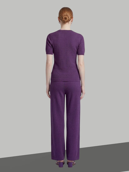 Clapton Knitted Summer Wear Co-Ord Set Top & Straight-Leg Trousers Purple