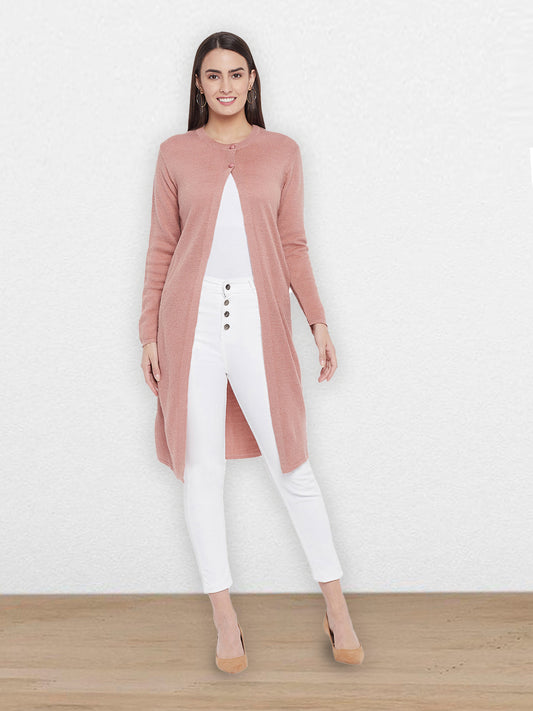 Wool Blend Round Neck Peach Extra long Shrug