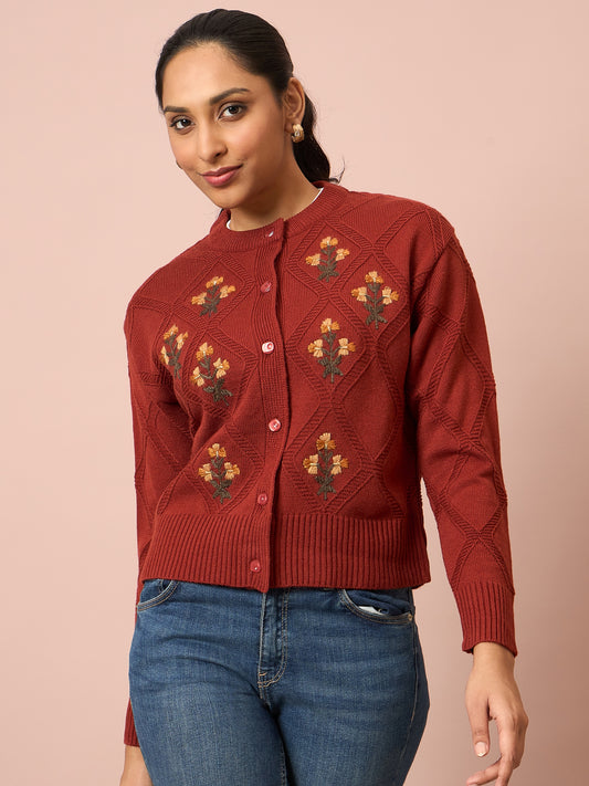 Knitted Floral Embroidered Cardigan | Clapton