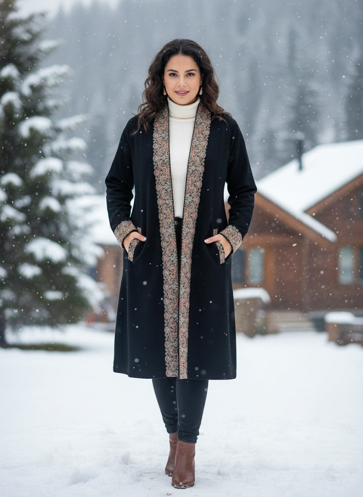 Embroidered wool blends for winter Shrug One size (Free) Black