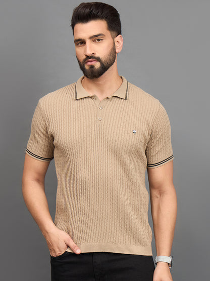 CLAPTON Men Knitted Polo Collar T-shirt  Beige
