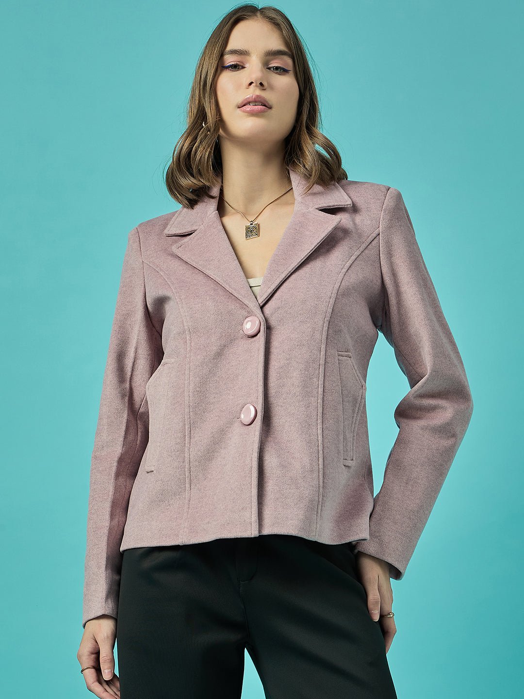 Single Breasted Woollen Blazer Regular Fit Formal Dark Pink