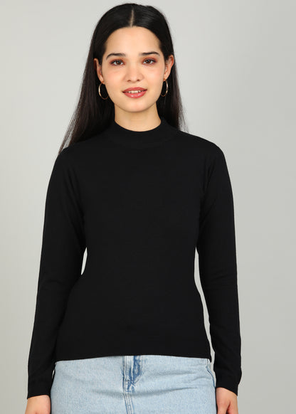 Women Solid Color Round Neck Viscose T-Shirt Black