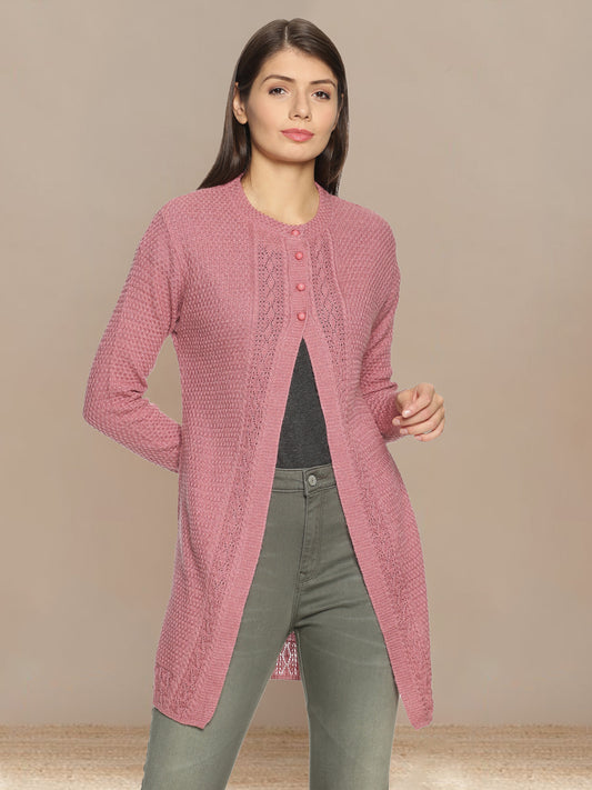 Wool Blend Round Neck Peach Long Shrug