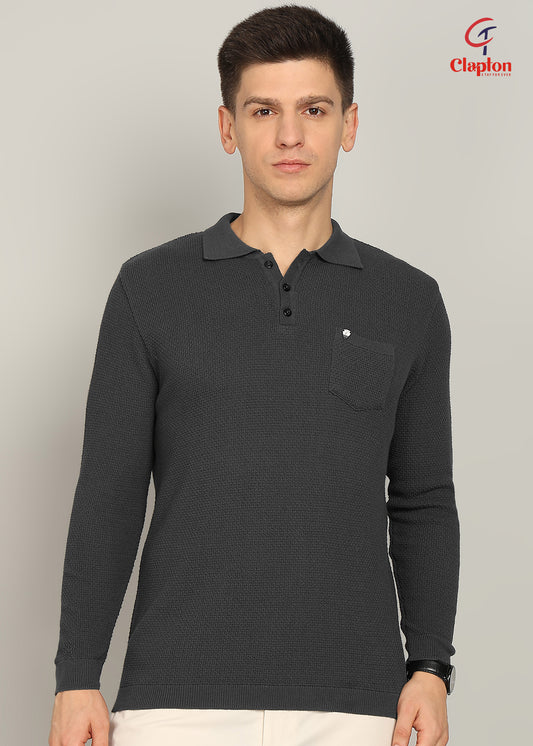 Clapton Men Knitted  Cotton Summer Wear Round Neck Half Sleeve T-Shirt MID GREY