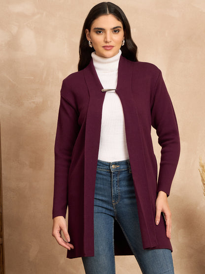 Women Knitted Long Shrug Purple
