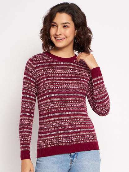 Wool Blend Round Neck Maroon Top