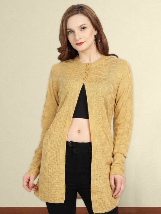 Wool Blend Round Neck Mustered Long Shrug