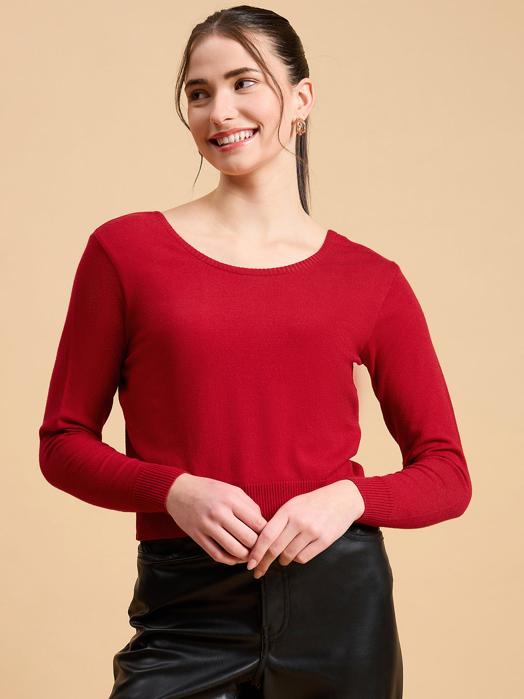 Wool Blend  Full Sleeve Designer Red Blouse