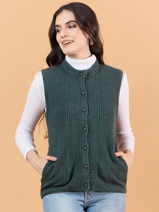 Dark Green Clapton Women's Round Neck Sleeveless Sweater