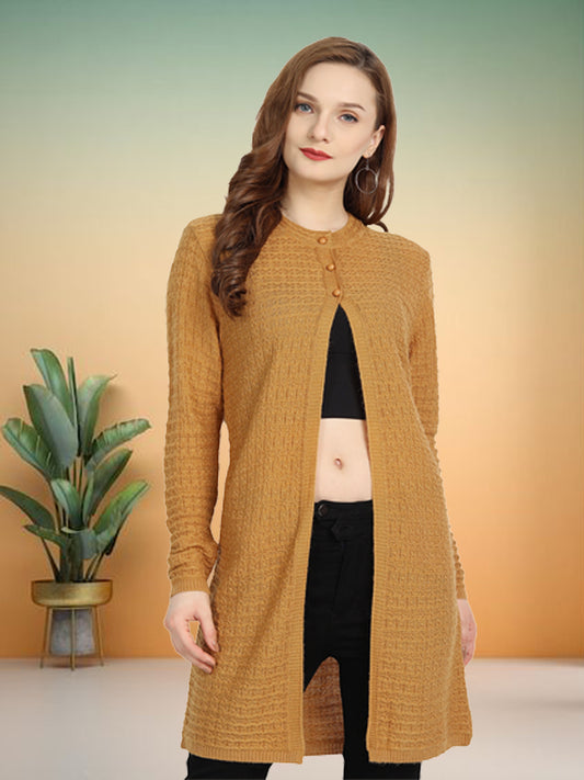 Wool Blend Round Neck Gold Long Shrug