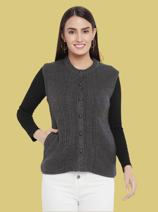 Wool Blend Round Neck Half Sleeve Grey cardigan