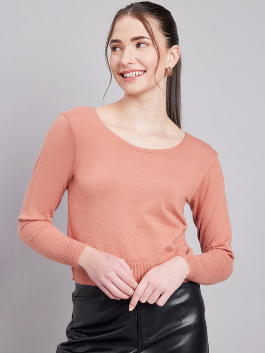 Wool Blend  Full Sleeve Designer Coral Blouse