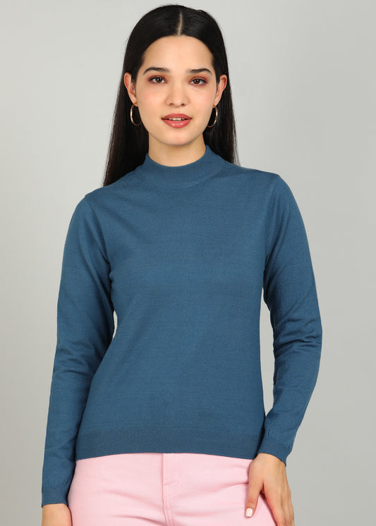 Women Solid Color Round Neck Viscose T-Shirt Royal
