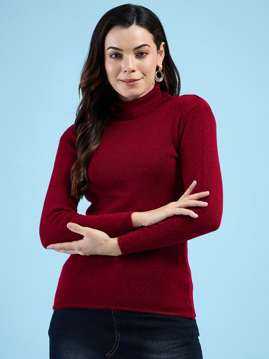 Clapton turtleneck High Neck Top knitted Winter Sweater for Women Pure Wool Full Sleeve Maroon