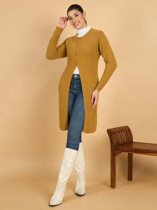 Golden long woolen Cardigan