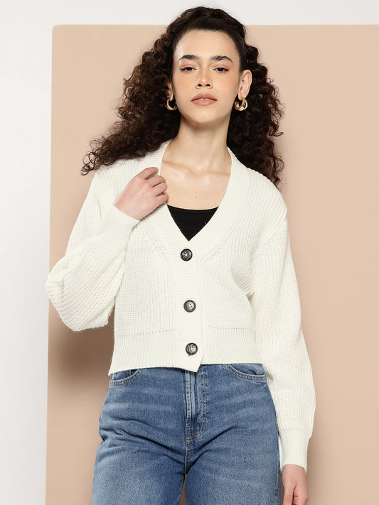 Women Knitted Cropped Cardigan Sweater