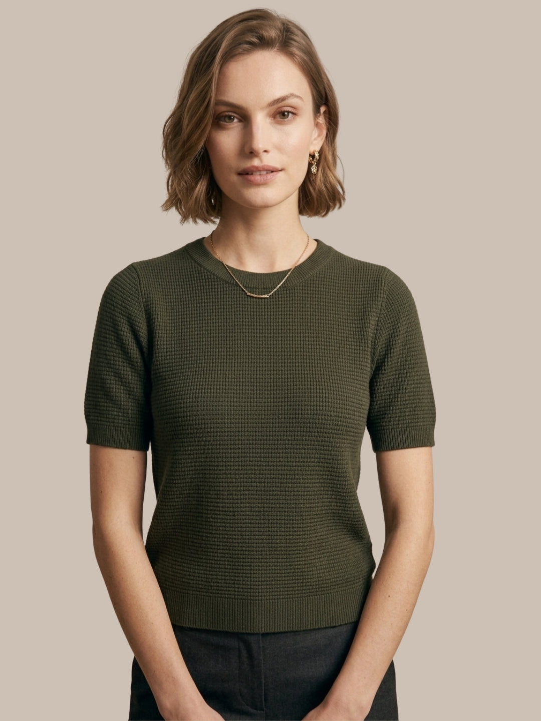 Clapton Knitted Summer Wear Textured Top Olive Green