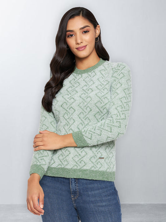 Hair Wool Round Neck Green Top