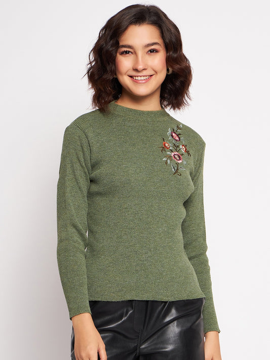 Wool Blend Round Neck Apple Top With Embroidery