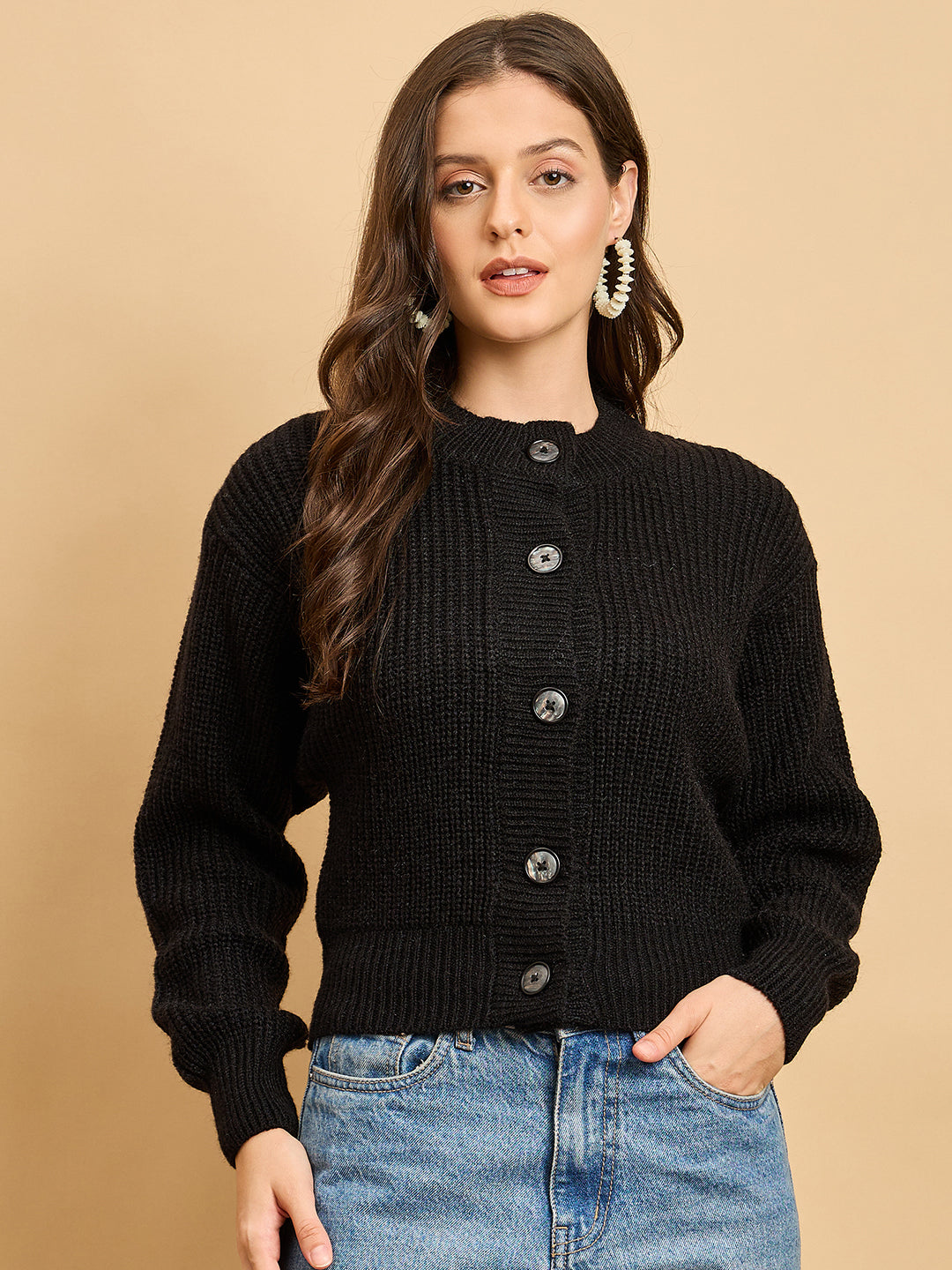Women Knitted Cropped Cardigan