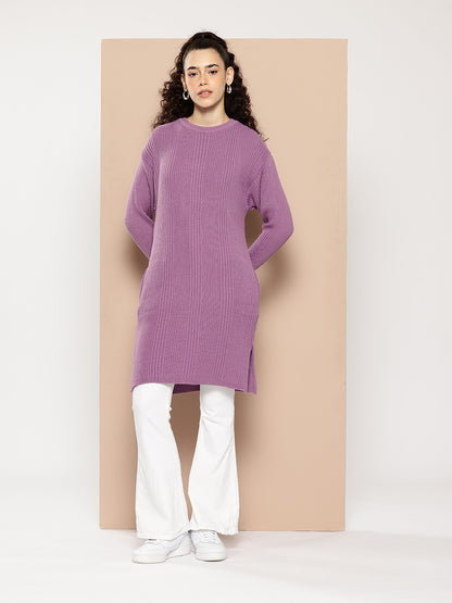 Women Knitted Long Tunic ,Button Down ,Winter Wear Women Color  Purple
