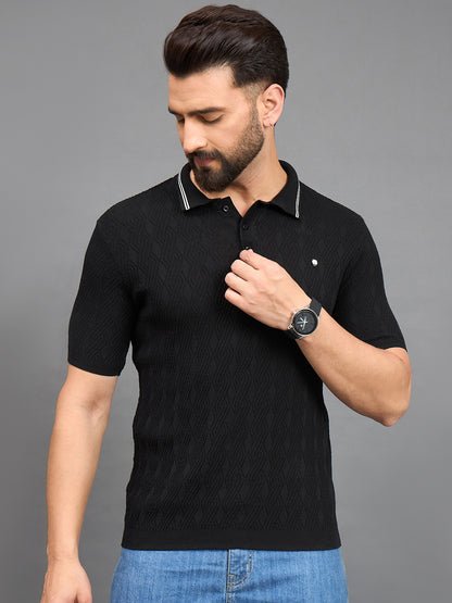 CLAPTON Men Knitted Polo Collar T-shirt Black