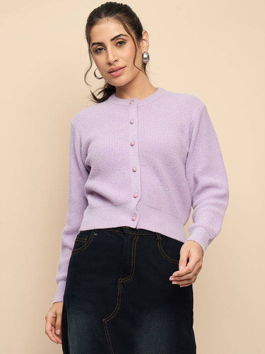 Clapton Women Lavender Solid Cardigan