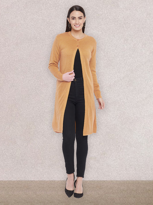 Wool Blend Round Neck Gold Extra long Shrug